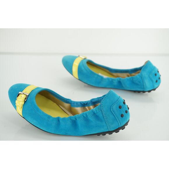 Tod's Dee Blue Suede Belted Cap Toe Ballet Flats Size 36.5 Women's shoe New - Picture 5 of 10